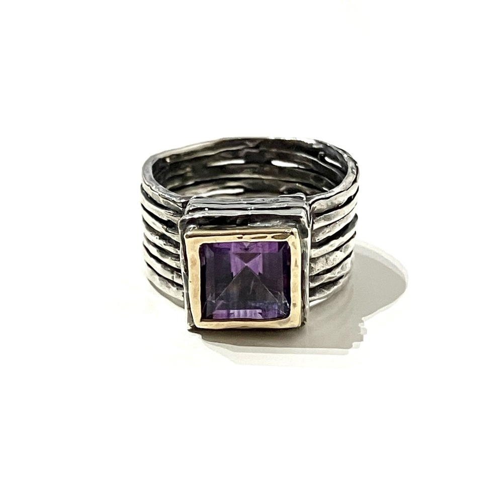 14K & Sterling Silver Amethyst Banded Ring